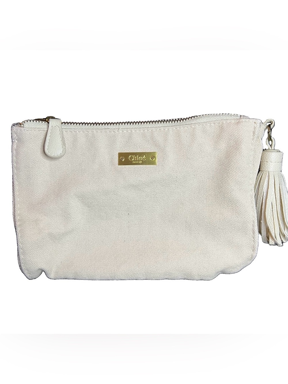 Chloé Parfum Beige Canvas & Tassel Make Up Accessory Pouch Bag
